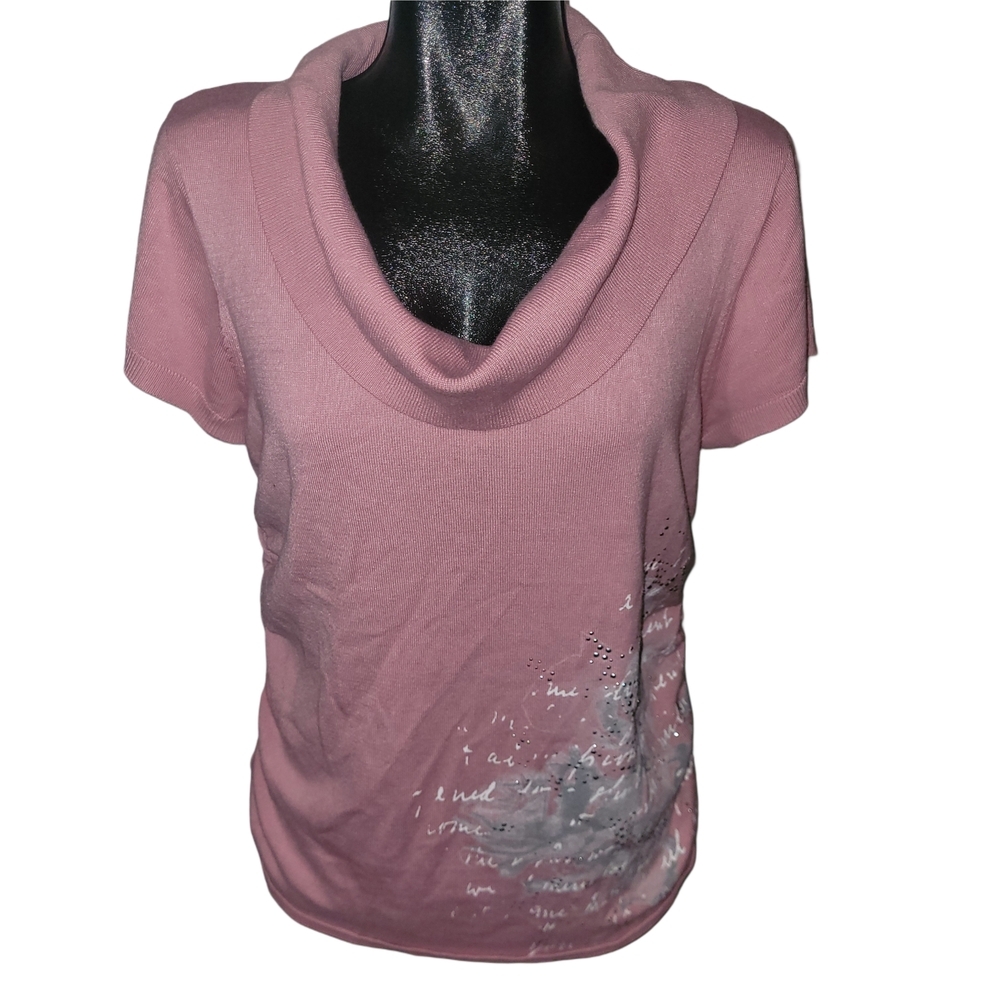 Marie Claire Pink Draped Cowl Neck Short Sleeve Top Size XL